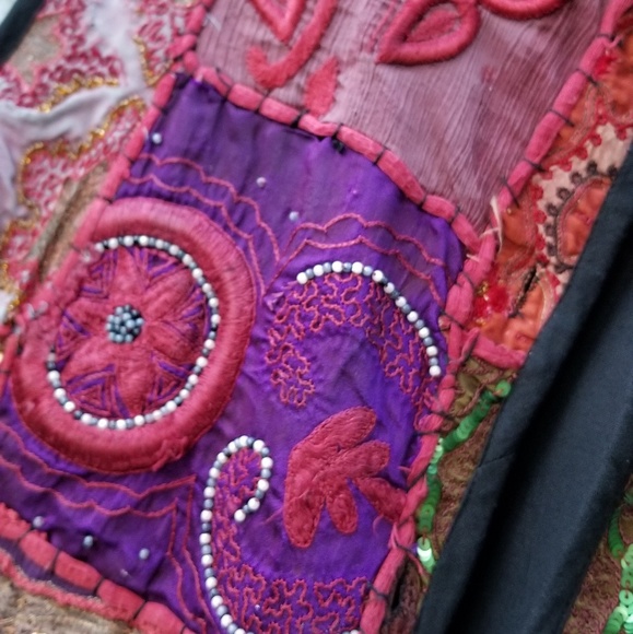 Boho Embroidered Vest Jacket Textile Art - Picture 4 of 7